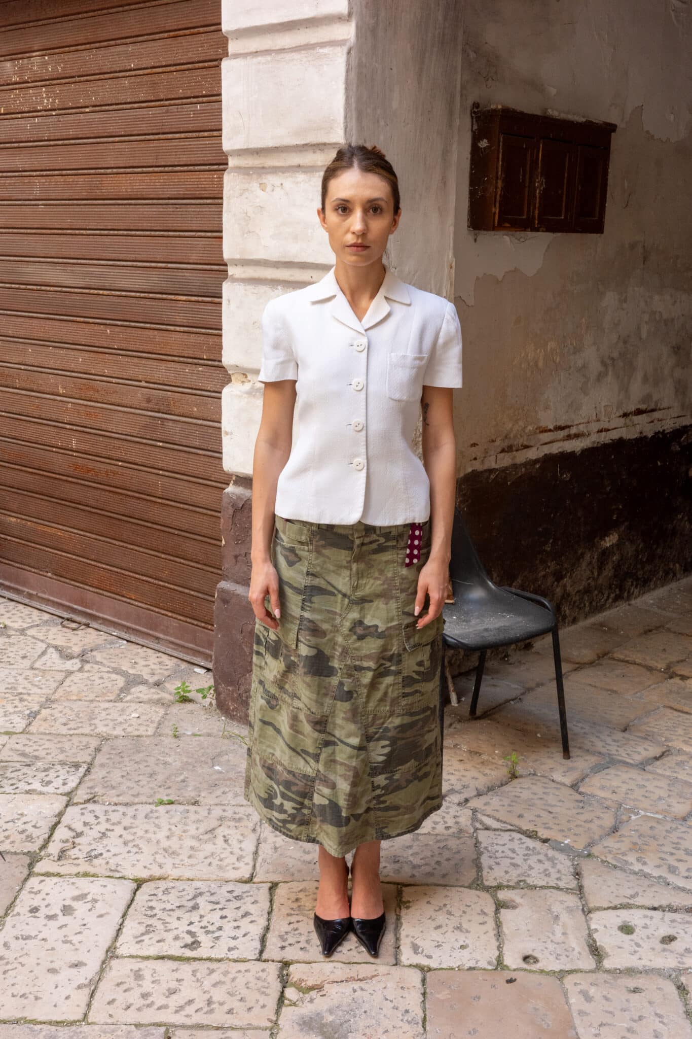 Camo midi skirt with front pocket detailing
