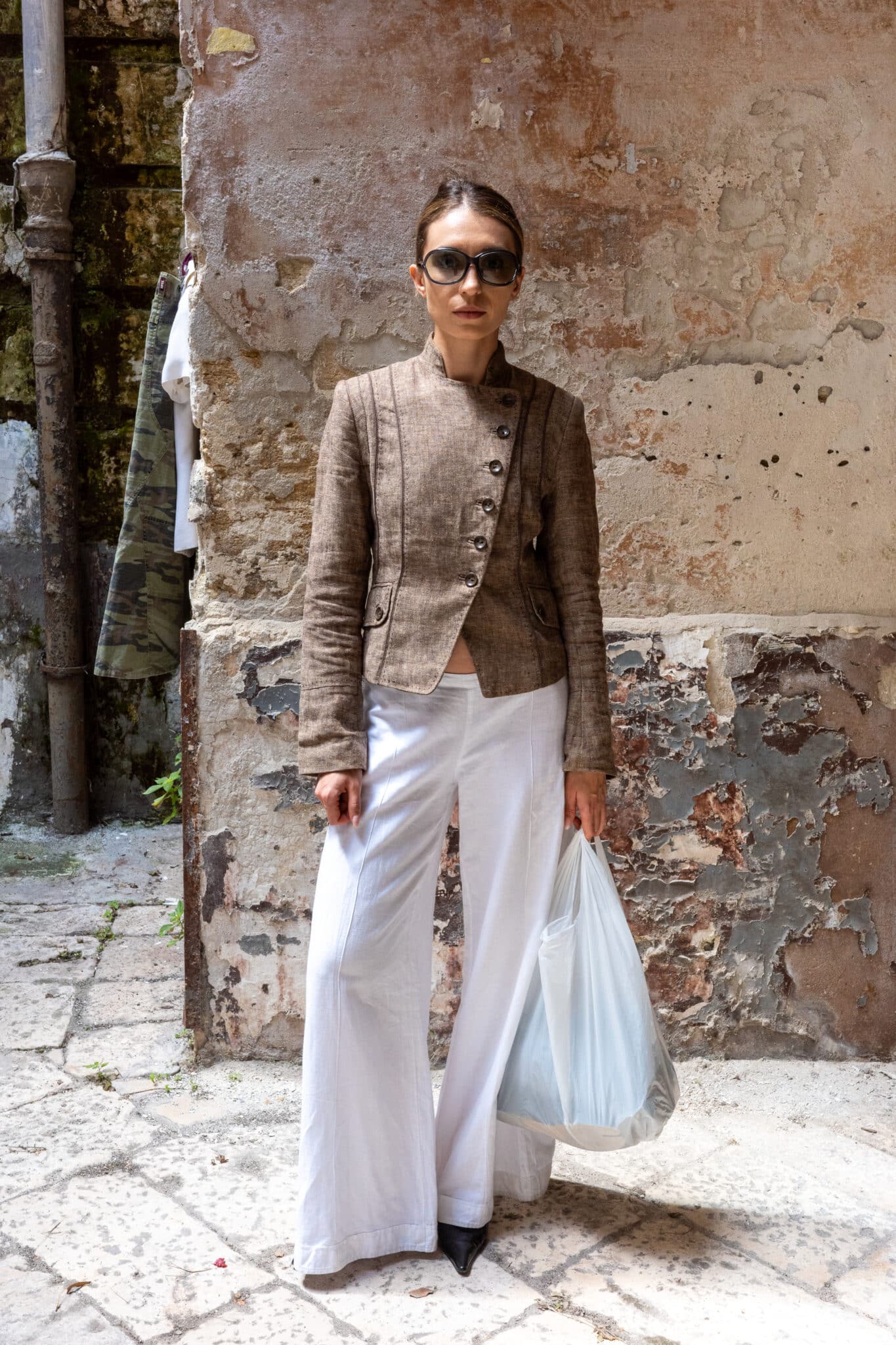 Linen blend jacket with decorative button front detail