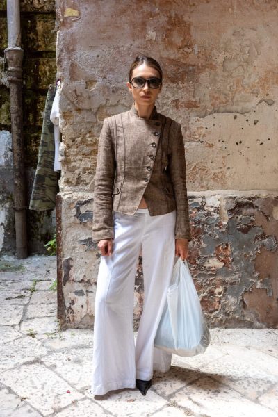 Linen blend jacket with decorative button front detail